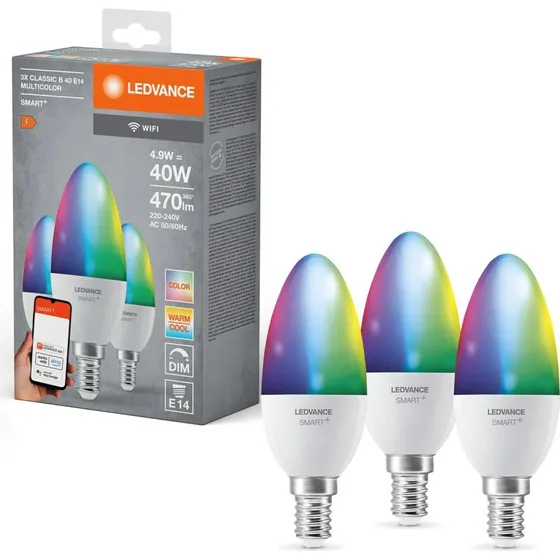 LEDVANCE SMART+ WiFi Classic E14 RGBW 4,9W (B40) – dæmpbar