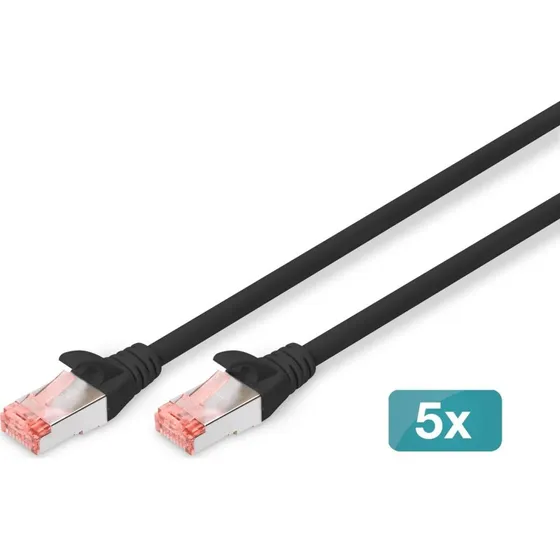 DIGITUS Cat6 S/FTP Patchkabel - 10 m, sort (5 stk.)