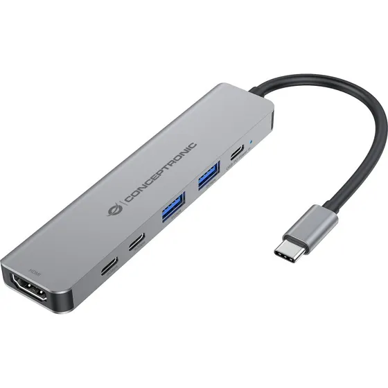 Conceptronic DONN33G 6-i-1 USB-C Dockingstation - Sølv
