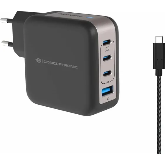 Conceptronic ALTHEA 100W GaN USB-oplader - 4 porte, sort