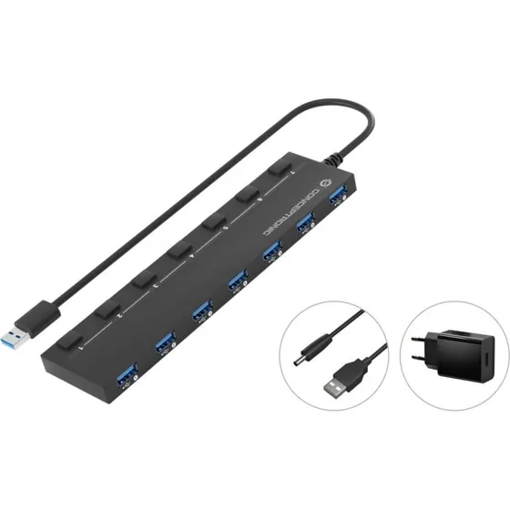Conceptronic HUBBIES19BP USB 3.2 Hub - 7 porte, sort