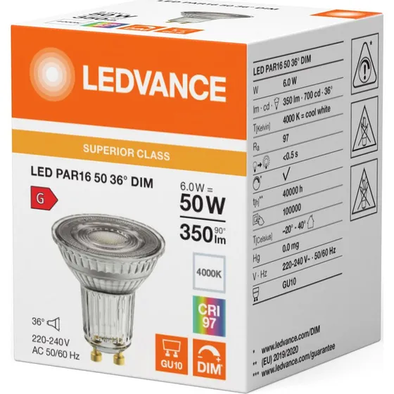 Ledvance Superior LED spot GU10 PAR16 6W 350lm 36° 4000K (940)