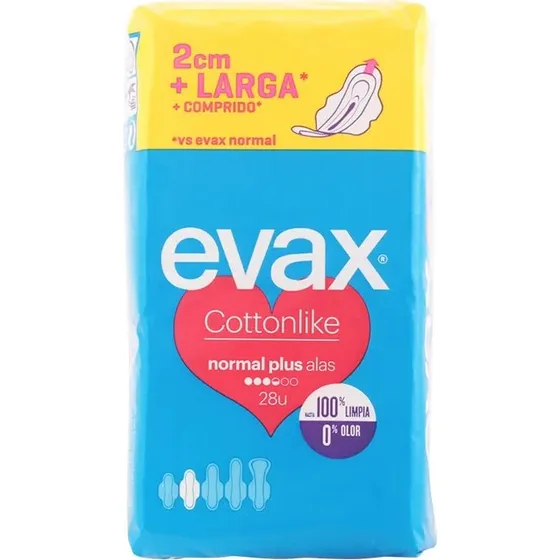 Evax Cottonlike Normal Plus hygiejnebind med vinger, 28 stk.