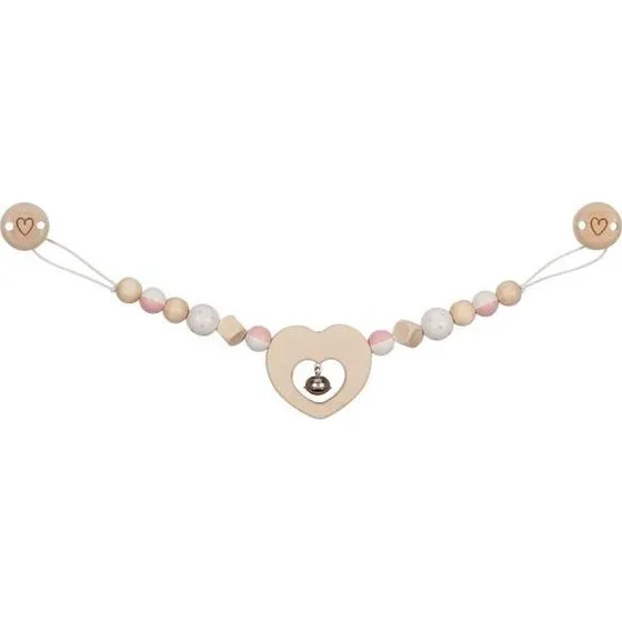 Goki Hjerte Barnevognskæde i træ - 40 cm - Rosa/Hvid