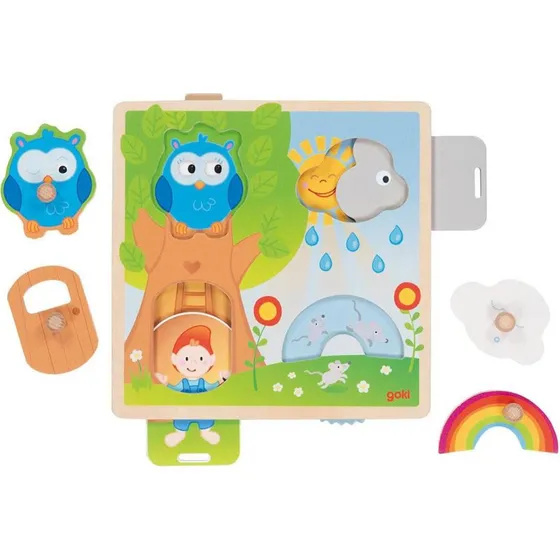 Goki Træpuslespil Vejrbaggrund - 4 brikker med interaktive elementer