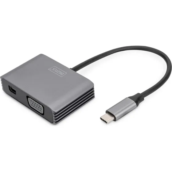 DIGITUS USB-C til VGA og Mini DisplayPort adapter - 20 cm - Grå