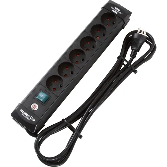 Brennenstuhl Premium-Line stikdåse 6 udtag m/afbryder, 3 m, sort