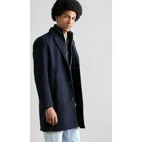 Lindbergh Detachable Collar klassisk uldfrakke - navy