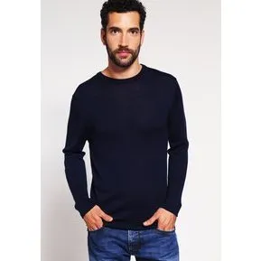 Lindbergh O-Neck Merino strik - navy (slim fit)
