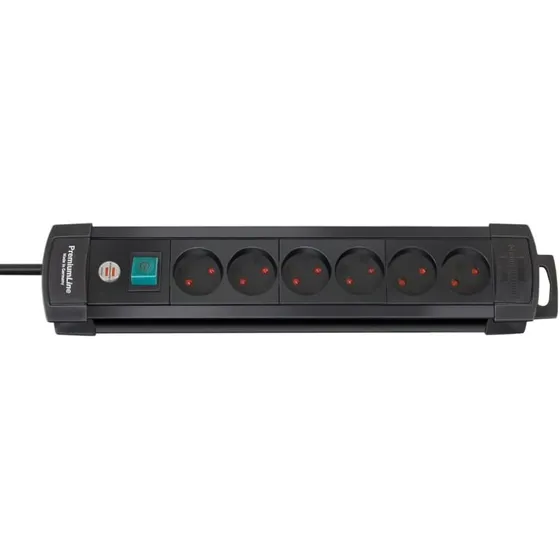 Brennenstuhl 6-vejs stikdåse uden jord, afbryder 3 m sort