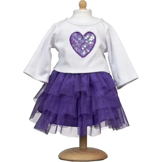 MaMaMeMo Tylskørt og bluse til 45 cm dukke, lilla/hvid