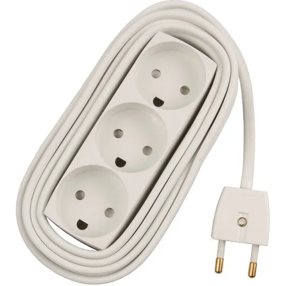 Elworks 3-stikdåse med 5,0 m ledning, hvid