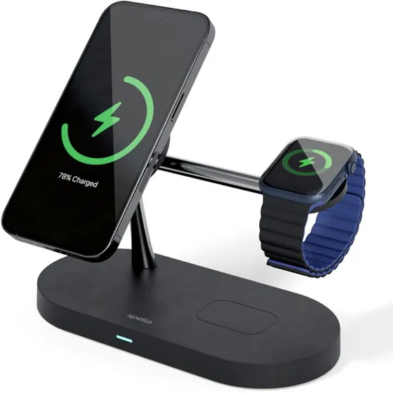 Spello 3-i-1 Magnetisk Trådløs Oplader 15W – MagSafe, Sort