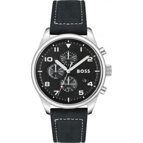 Hugo Boss 1513987 herreur 44 mm - sort urskive & sort lderrem