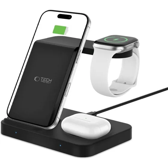 Tech-Protect QI15W-A37 3-i-1 trådløs oplader 15W – sort