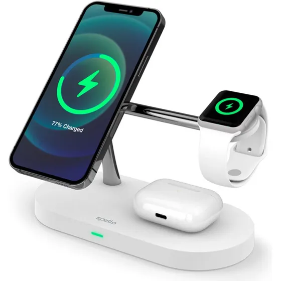 Spello 3-i-1 MagSafe Trådløs Oplader 15W – Hvid
