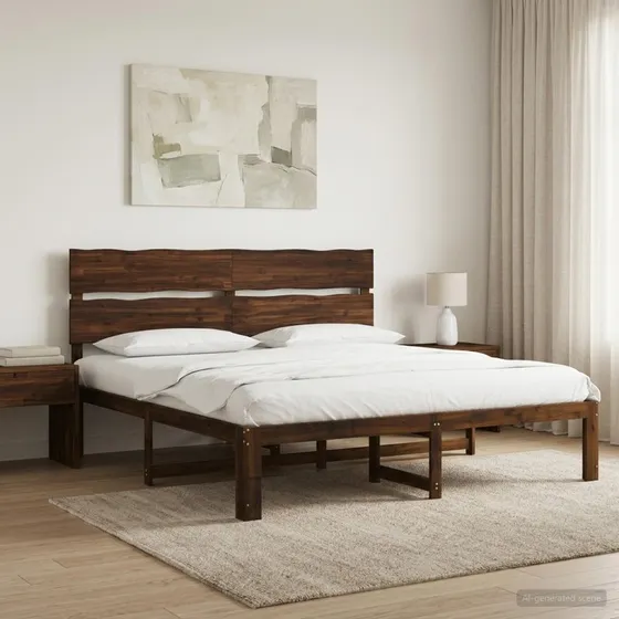vidaXL ROSTOCK Dobbelt sengestel i akacietræ 200 x 200 cm Mørk Brun