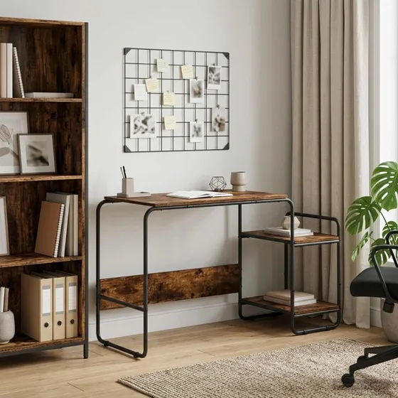 vidaXL Skrivebord med opbevaring, Røget eg, 131,5 x 50 x 75,5 cm