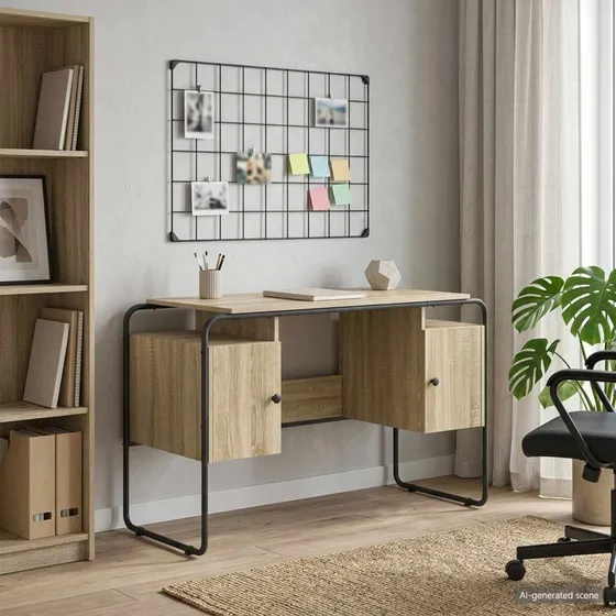 vidaXL Skrivebord med opbevaring, Sonoma-eg, 120 x 50,5 x 75,5 cm