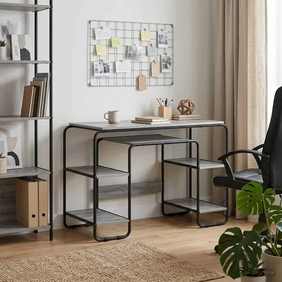 vidaXL Skrivebord med opbevaring Grå Sonoma 113,5 x 52 x 75,5 cm