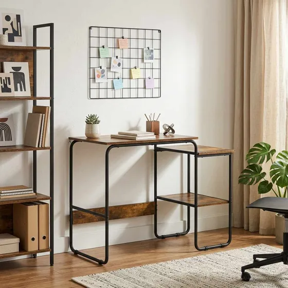 vidaXL Skrivebord med opbevaring i røget eg, 100 x 50 x 75 cm