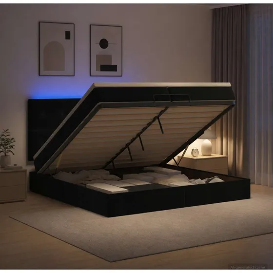 vidaXL Ottoman seng med madras og LED - Sort, 200 x 200 cm