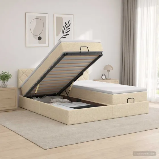 vidaXL Ottoman seng med madras og LED - Cremefarvet 200 x 200 cm