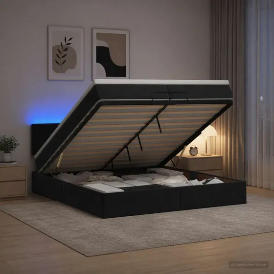 vidaXL Ottoman seng med madras og LED - Sort Velour 200x200 cm