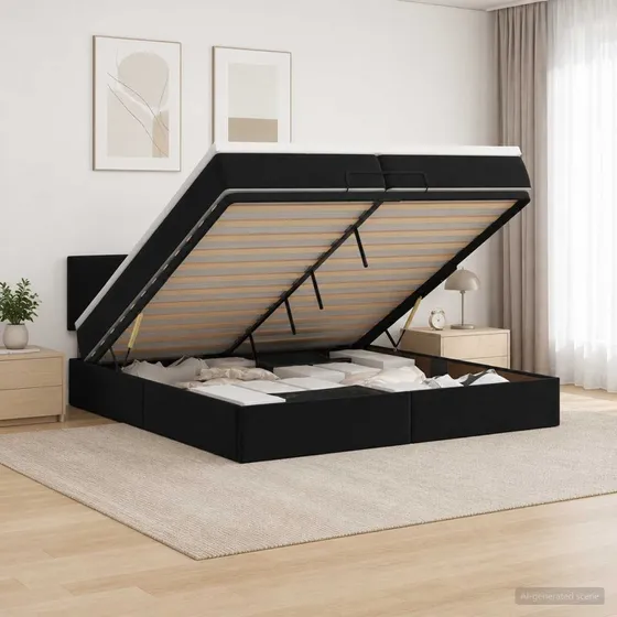 vidaXL Ottoman seng 200 x 200 cm i sort fløjl med madras