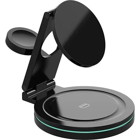 Sinox PRO 3-i-1 trådløs opladerstand 15W, foldbar – sort