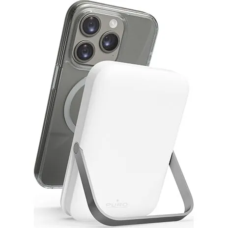 PURO Powerbank 5000 mAh Stand – Hvid (MagSafe-kompatibel)