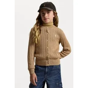 Polo Ralph Lauren Mini Cable Cotton Cardigan, camel heather