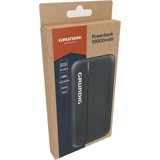 Grundig Powerbank 10000 mAh 3 porte, sort