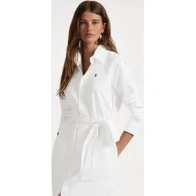Polo Ralph Lauren Belted Cotton Oxford Shirtkjole, Hvid