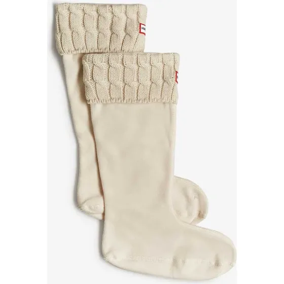 HUNTER 6 Stitch Cable Tall fleecesokker – cremehvid