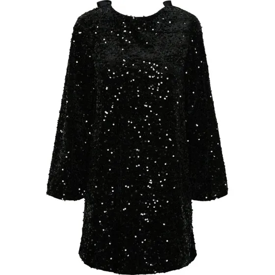 Pieces Pckam LS Deep Back Bow kjole - Sort pailletter