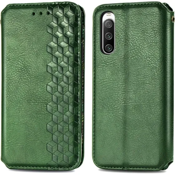 Sony Xperia 10 IV Læderetui med Rhombus-mønster - Grøn