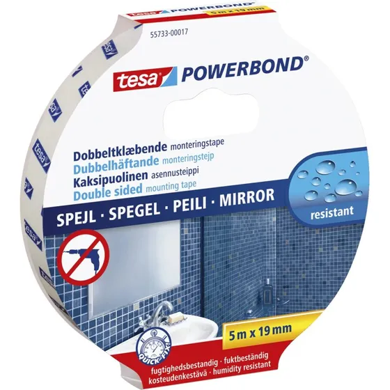 tesa Powerbond dobbeltklæbende spejltape 5 m x 25 mm hvid