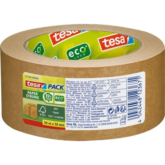 Tesa Ecologo papirpakketape 50 mm x 50 m, brun