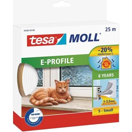 Tesa E-profil tætningsliste EPDM 25 m x 9×4 mm, hvid