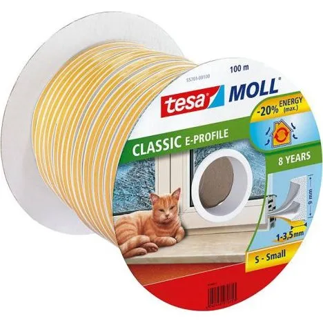 Tesa Moll Classic E tætningsliste, hvid, 100 m (S 1–3,5 mm)