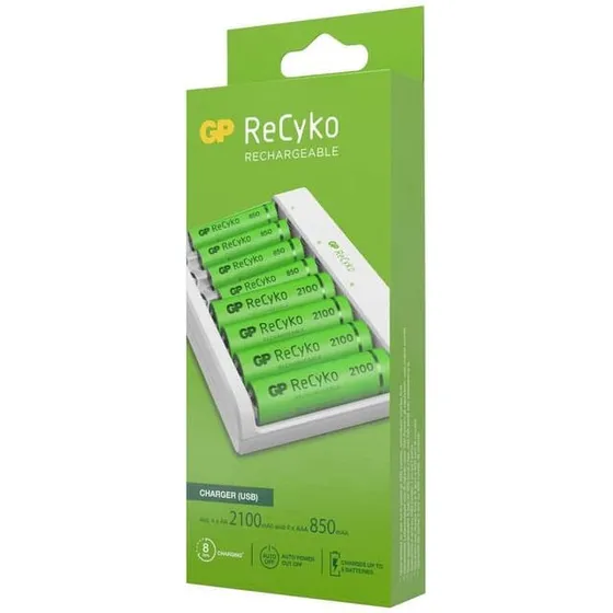 GP ReCyko E811 USB-oplader + 4xAA 2100mAh & 4xAAA 850mAh