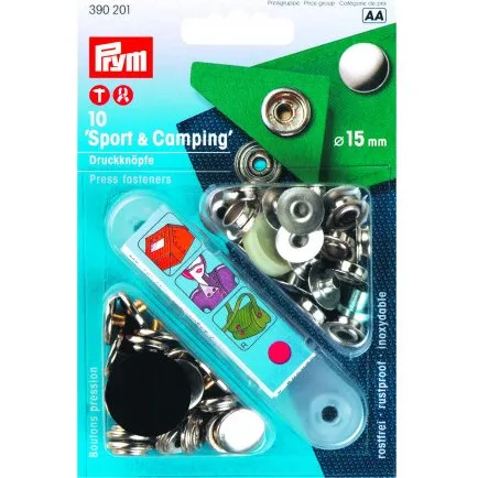 Prym Sport og Camping Trykknapper 15 mm, sølv – 10 stk