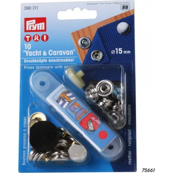 Prym Yacht & Caravan rustfri trykknapper m. skruer, 10 stk.