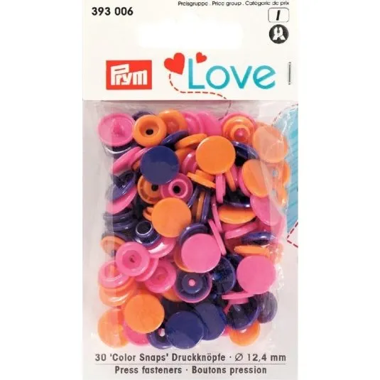 Prym Color Snaps Trykknapper 12,4 mm Rund Orange/Pink/Lilla – 30 stk