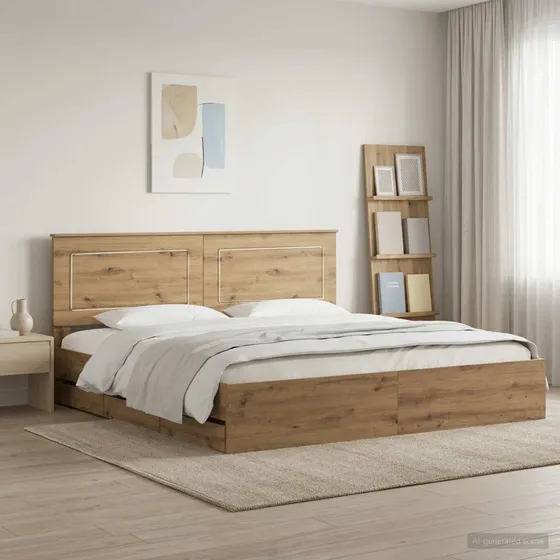 vidaXL Sengestel med opbevaring og hovedgærde, Artisan Oak, 180x200
