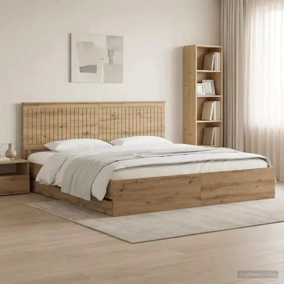 vidaXL Sengestel med opbevaring og hovedgærde Artisan Oak 180x200