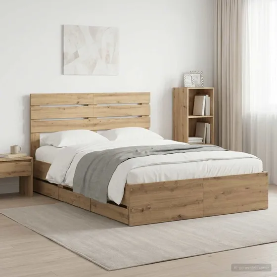 vidaXL Sengestel med opbevaring og hovedgærde, Artisan Oak 160x200