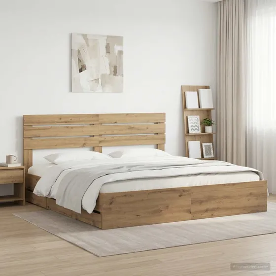 vidaXL Sengestel med opbevaring og hovedgærde, Artisan Oak 180x200