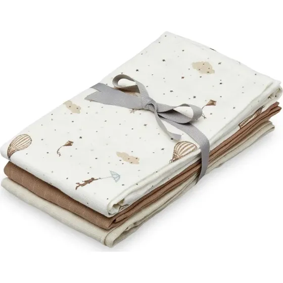 3-pak stofbleer GOTS økologisk muslin – Dreamland/Camel/Sand